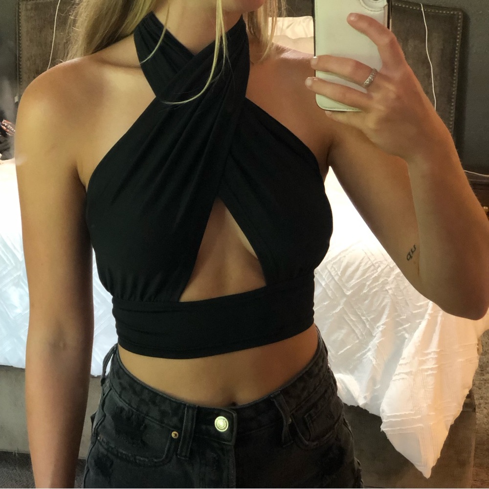 High-Neck Keyhole Crop Top